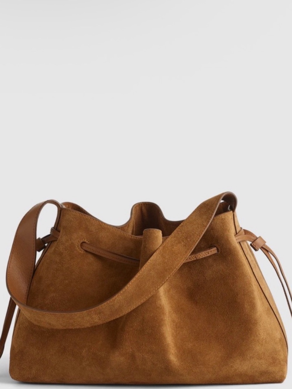Madewell Suede Drawstring Shoulder Bag in Cognac Brown